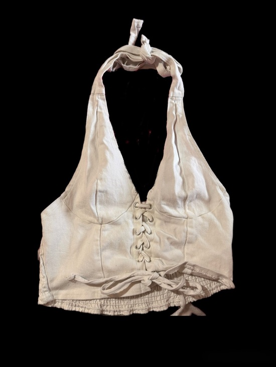 Tops - White Lace-Up Halter Crop Top